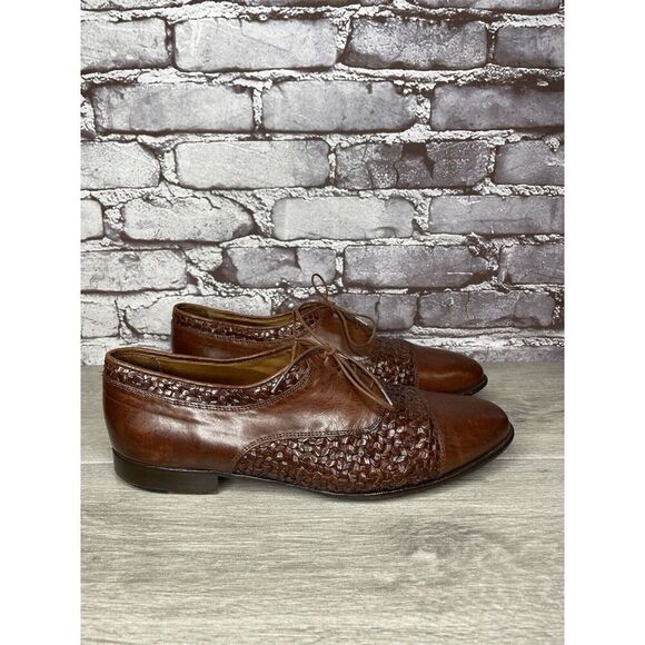 Johnston Murphy Domani Brown Leather Cap Toe Basketweave Lace Men 10.5M US/43EU main image 10
